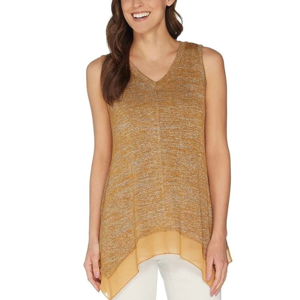 LOGO Lori Goldstein Space Dye Sweater Tank Top Size Small Golden Mustard A302429